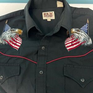 Vintage Ely Cattleman Black Shirt with Eagle Embroidery